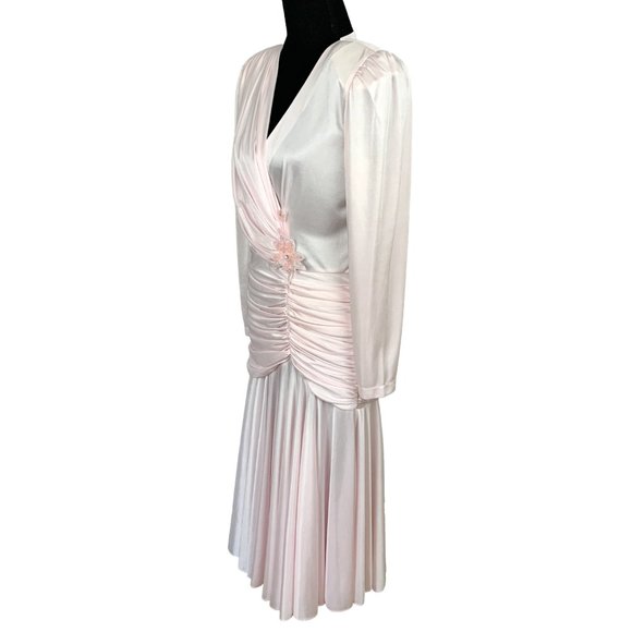 VINTAGE 80s Pink Drop Waist Satin Dress - Picture 7 of 10